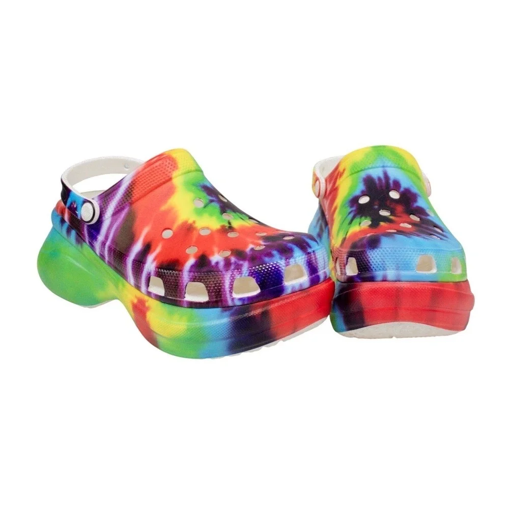 CROCS CLASSIC BAE TIE DYE SHOES WOMEN'S SIZE 9—Platform Shoes